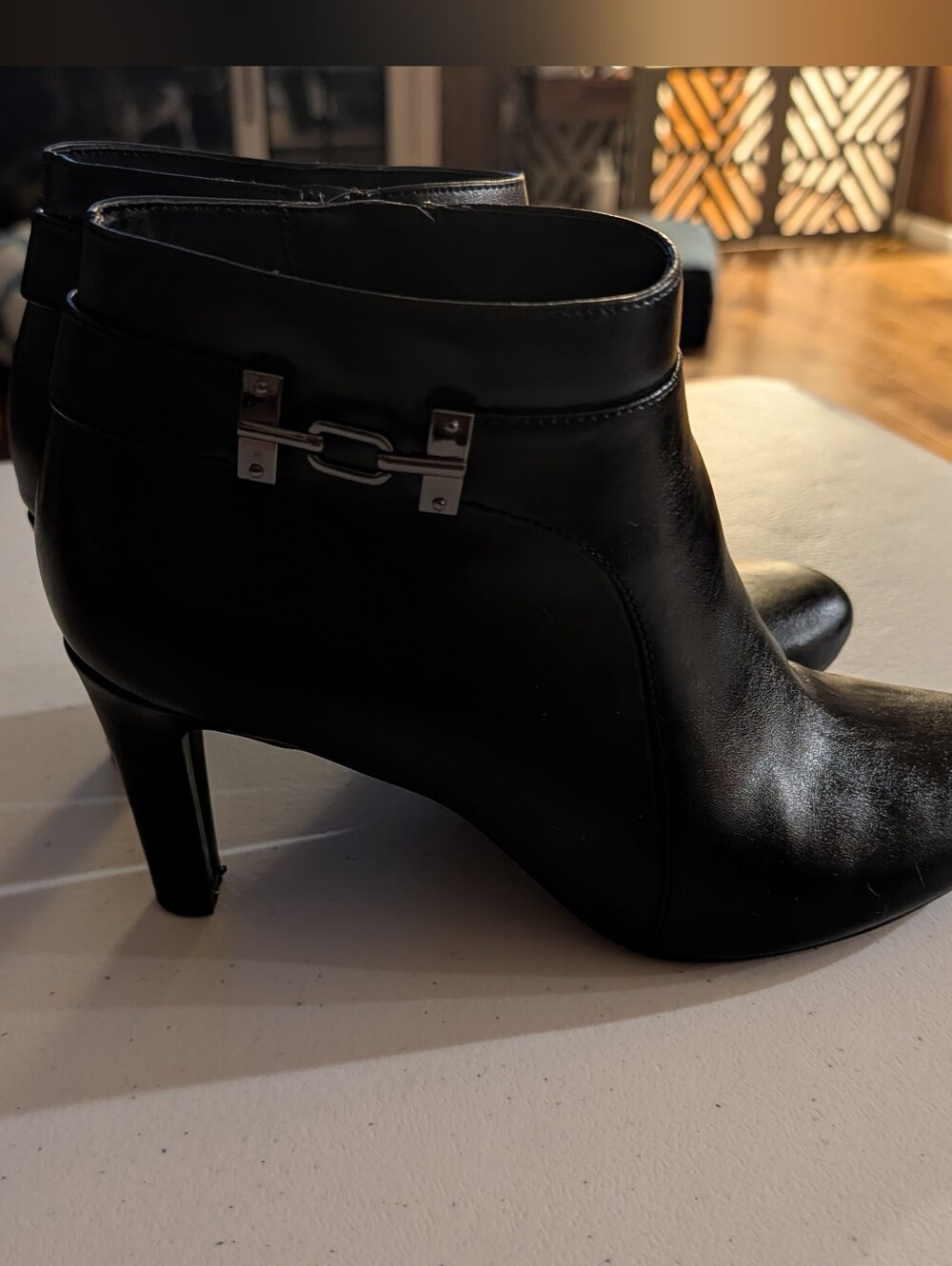Bandolino Black Leather Ankle Booties with Silver Hardware